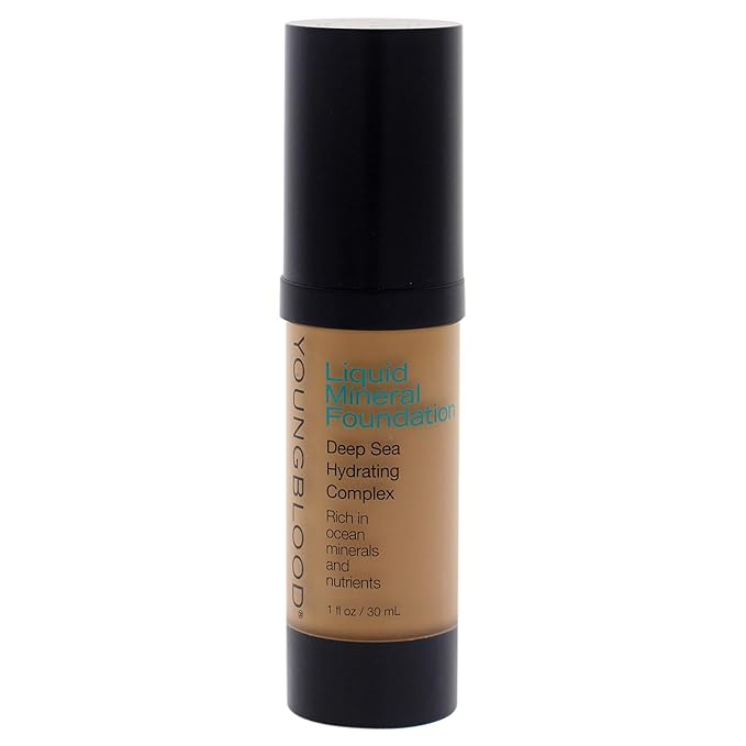 Youngblood Clean Luxury Cosmetics Liquid Mineral Foundation | Full Coverage Mineral Lightweight Makeup All Skin Types | Vegan, Cruelty Free, Paraben Free, Gluten (Suntan)-BrightBean Baby