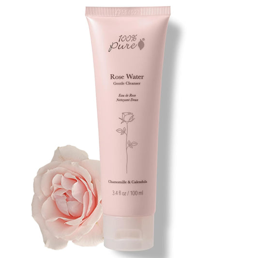 100% PURE Rose Water Gel Cleanser Deeply Moisturizing Hydrating Face Wash with Chamomile & Calendula to Soothe & Replenish Dry, Dehydrated Skin - Vegan - 3.4oz-BrightBean Baby