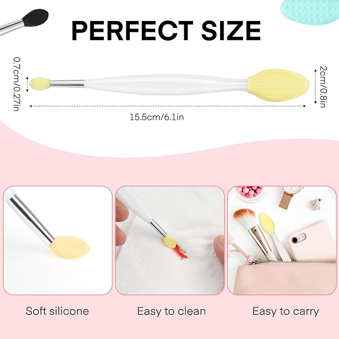 Unaone Lip Scrub Brush - 3 PCS Dual-ended Lip Scrubber Exfoliator and Silicone Lip Brush, 2-in-1 Silicone Lip Scrub Tool Lip Mask Applicator, Gentle Exfoliator & Applicator for Soft-BrightBean Baby