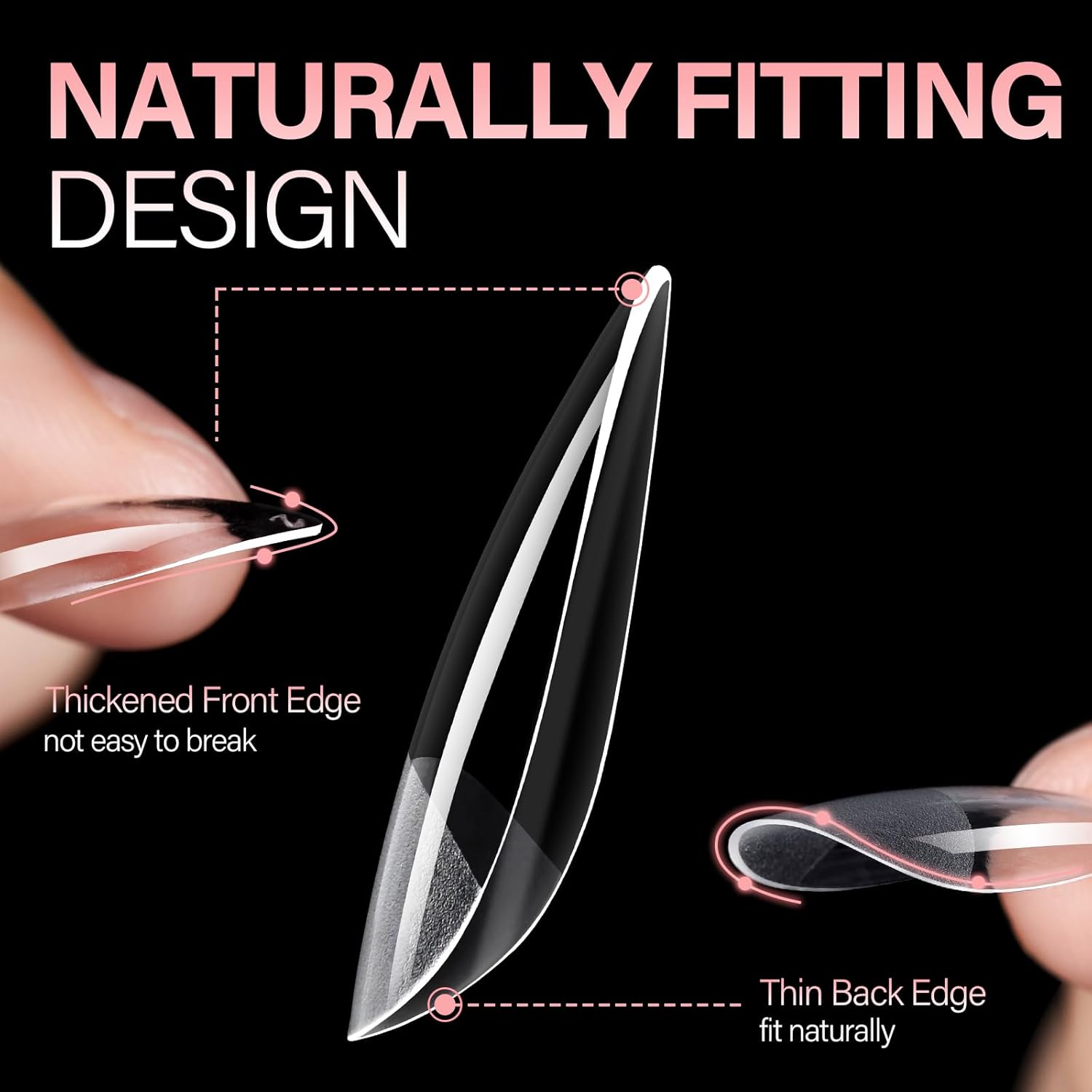 AILLSA Medium Almond Nail Tips Gel Half Matte Acrylic Nail Tips Clear Gelly Full Cover Pre-Filed Press on Nail tips Fake Nails For Extentions Manicure Salon Home DIY 216PCS 12 Sizes-BrightBean Baby