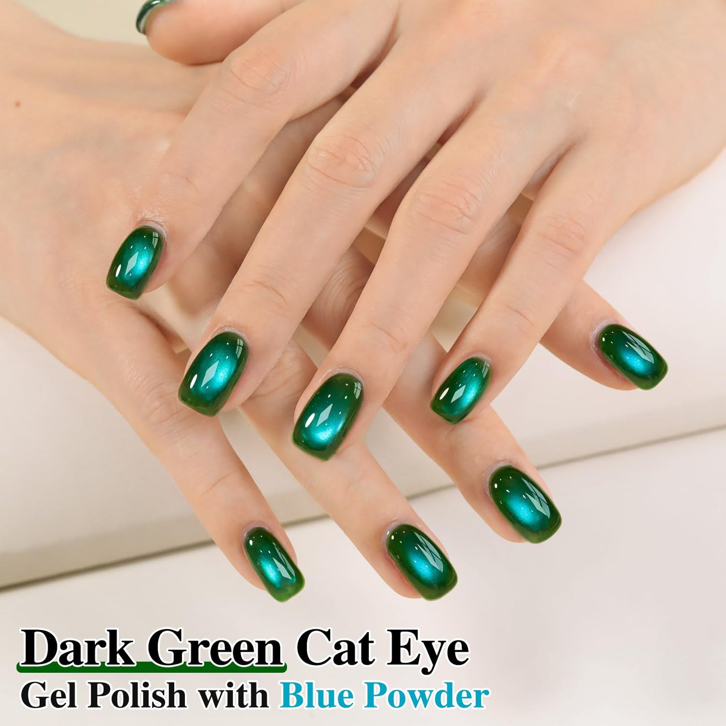 Double Rhythm Jelly Glass Cat Eye Gel Polish with Magnet 15ML Holographic Glitter Shimmer Translucent Sheer Color Magnetic Nail Polish Salon DIY at Home (Dark Green-MC1263)-BrightBean Baby