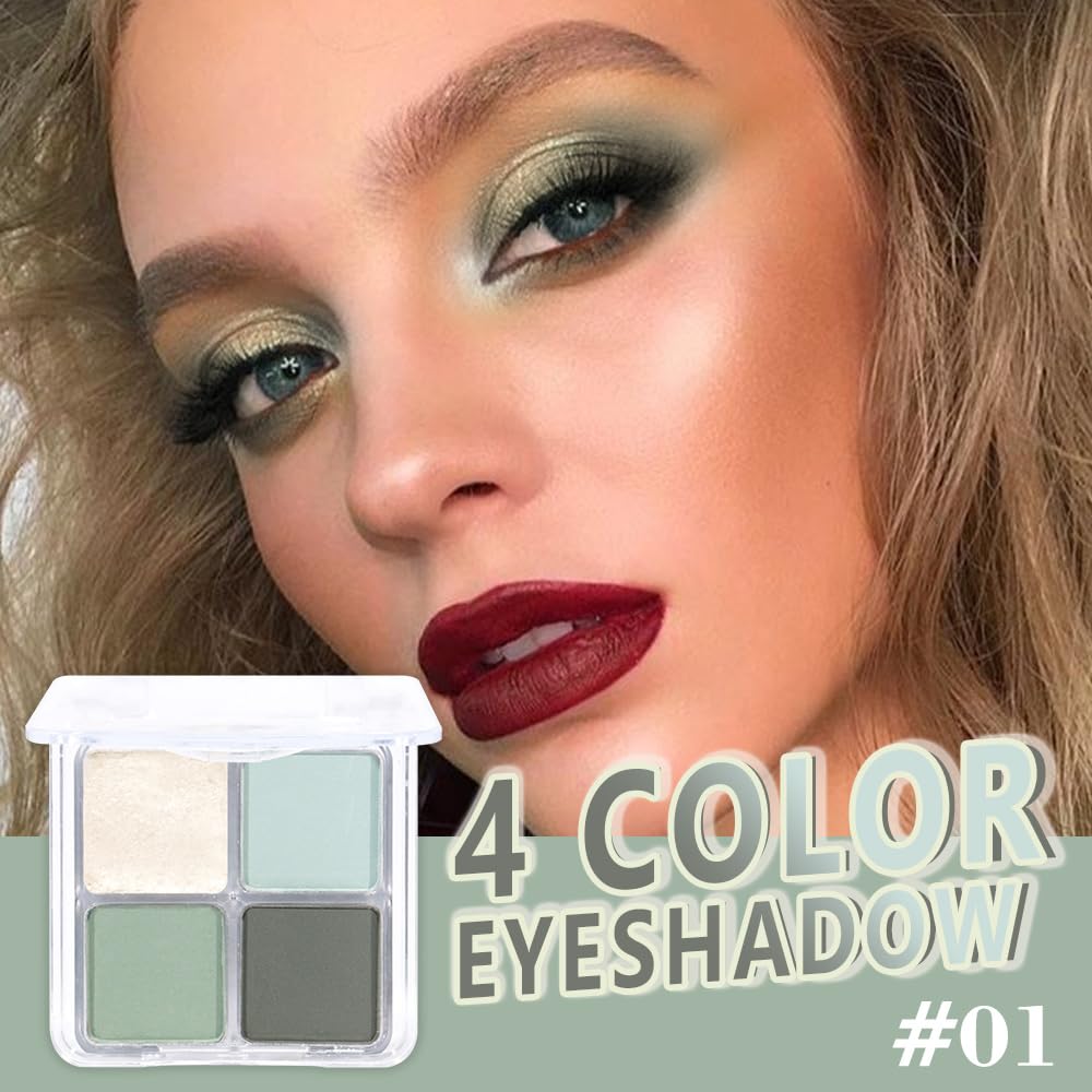 Light Green 4Colors Eyeshadow Makeup Palette,Mint Green Natural Neutral Powde Eye Shadow Palettes for Older Women,Long Lasting Naturing-Looking,Lightweight,Waterproof,Eye Makeup Kit Travel Size,Vegan-BrightBean Baby