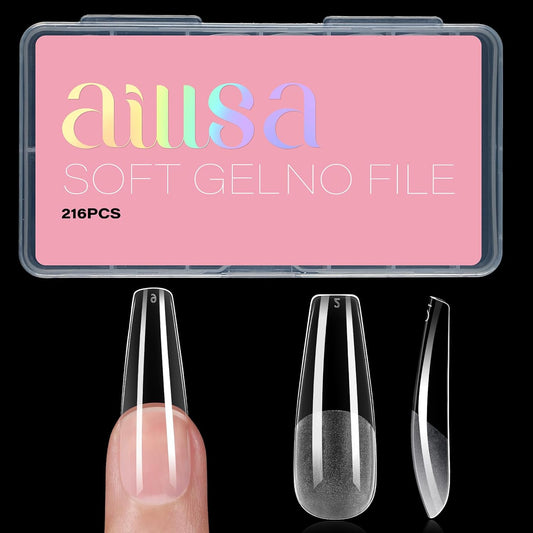 AILLSA Long Coffin Nail Tips Half Matte Full Cover Nails Tips Clear Acrylic Pre-Shaped Tips Flase Press on Nail Tips for Extentions Nails Manicure Salon DIY 216PCS 12 Sizes-BrightBean Baby