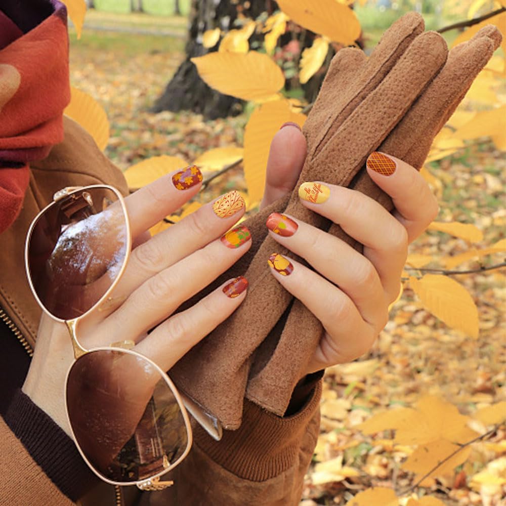 ALIBBON 6 Pcs Fall Nail Stamping Plates Set, Leaves Background Nail Art Stamp Templates, Pumpkin Gnome Stamp Templates Kit, Happy Thanksgiving Day Metal Nail Plates for DIY Printing Decor 4.7×2.4"-BrightBean Baby