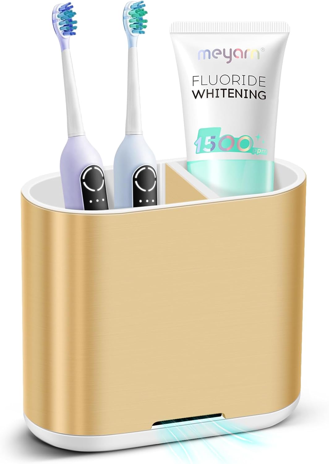 Chintu Toothbrush and Toothpaste Holder with Divider for Bathroom Countertop Organizer, Detachable for Easy Clean,Kids Electric Toothbrush Holders Storage Caddy for Family (Gold)-BrightBean Baby