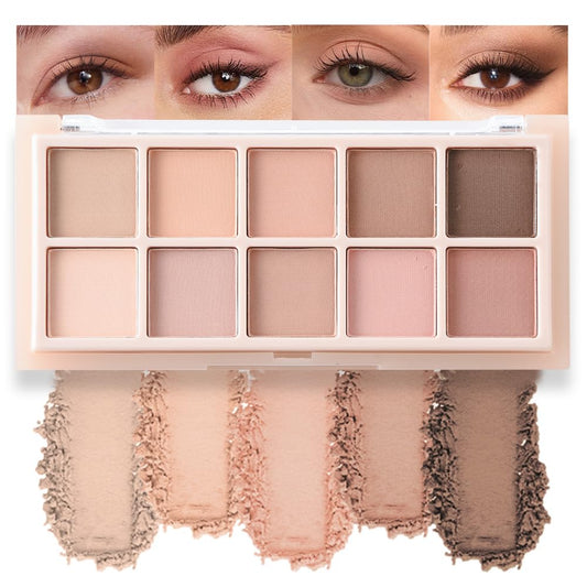 10 Color Matte Neutral Eyeshadow Palette - Nude Naked Beige Brown Shades, Blendable Long-Lasting, Vegan Cruelty-Free Natural Nude Eye Shadow Palette for Women, Professional Makeup Looks-BrightBean Baby