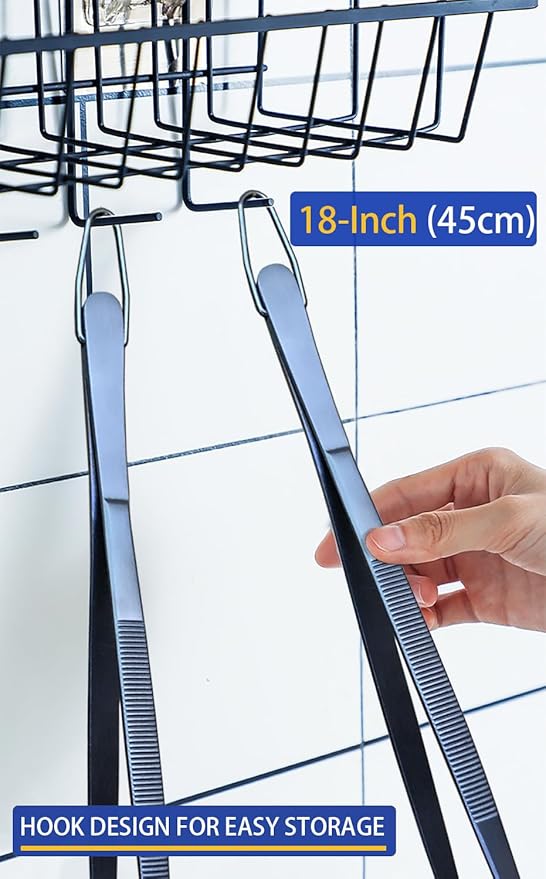 JETKONG 2 Pcs 18 Inch (45cm) Stainless Steel Grill Tongs Heavy Duty Giant Tweezer Tongs, Extra Large Tweezers Tools for Cooking, Grilling, BBQ and Turning Food (Navy Blue)