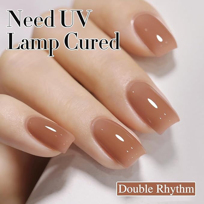 Double Rhythm 0.50 OZ Translucent Gel Polish Same Color Same Bottle Sheer Pastel Neutral Natural Milky 15 ML Jelly UV Nail Art DIY at Home (Light Brown-A1529)-BrightBean Baby