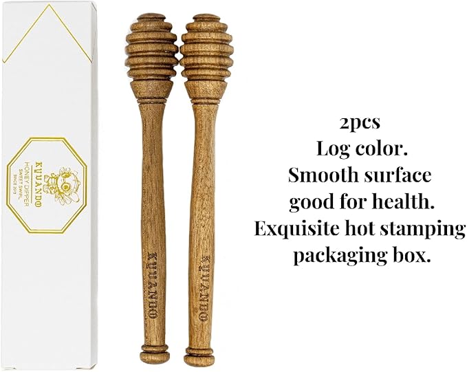Brazilian Cherry Wood Honey Dipper - Durable & Warp-Resistant, Preserves Honey Purity, 2pcs, 6.3 Inch