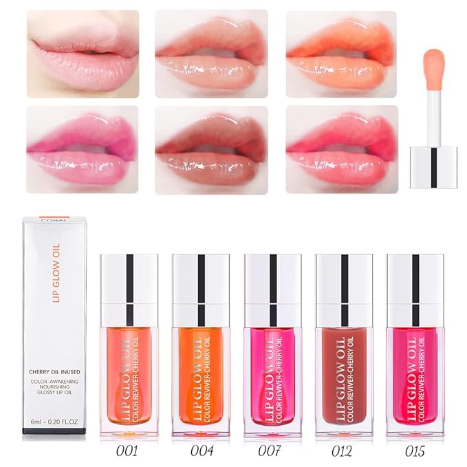 Yasovigi Hydrating Lip Oil Plumping Lip Tint Moisturizing Lip Gloss, Transparent Lip Balm Care Stick Nourishing Repairing Non-sticky, Moisture&Lighten Lip Lines (Pink + Rosewood)-BrightBean Baby