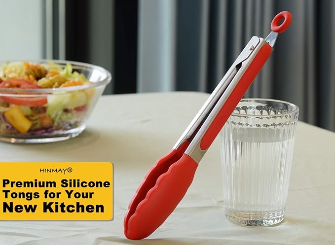 9" Silicone Kitchen Tongs with Silicon tips, Set of 3 (Red Blue Green)