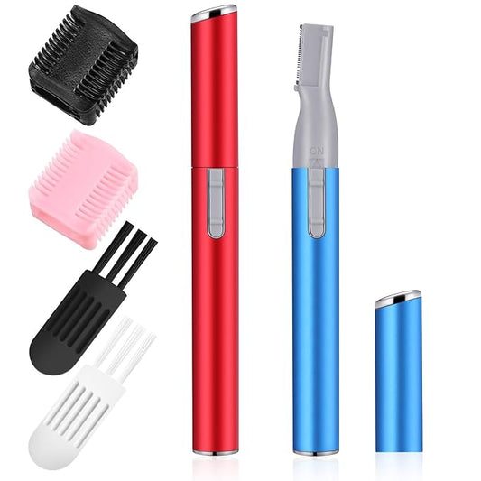 Chumia 2 Pcs Electric Eyebrow Trimmer Women Precision Face Razors Mini Shaver with Comb Christmas Women Gift Battery Operated Personal Epilator for Face Neck Fuzz Lips Leg(Red, Blue)-BrightBean Baby