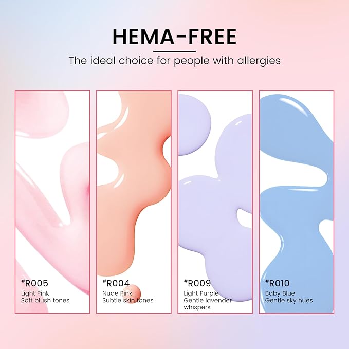 Gel Nail Polish Kit with U V Light, Hema-Free Light Baby Pink Blue Purple Nude Pink Summer Gel Polish Set with Base & Top Coat Chrome Nail Powder, 4 Colors Mini Salon Nail Art Starter Gift for Women-BrightBean Baby