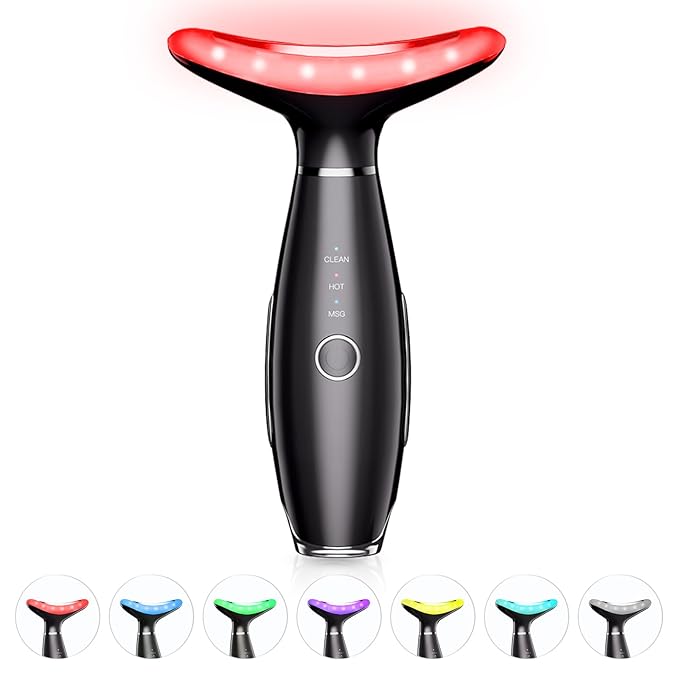 7 Color Neck Face Massager - Facial Massager Tool for Skin Care at Home, Vibrating Face Massager with Thermals, Galvanic Machines Black-BrightBean Baby