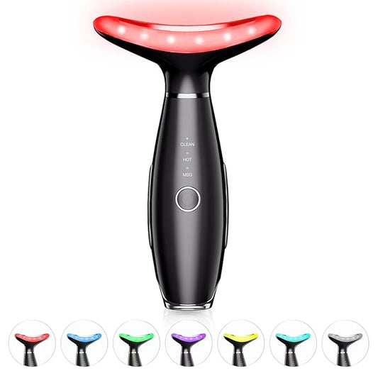 7 Color Neck Face Massager - Facial Massager Tool for Skin Care at Home, Vibrating Face Massager with Thermals, Galvanic Machines Black-BrightBean Baby