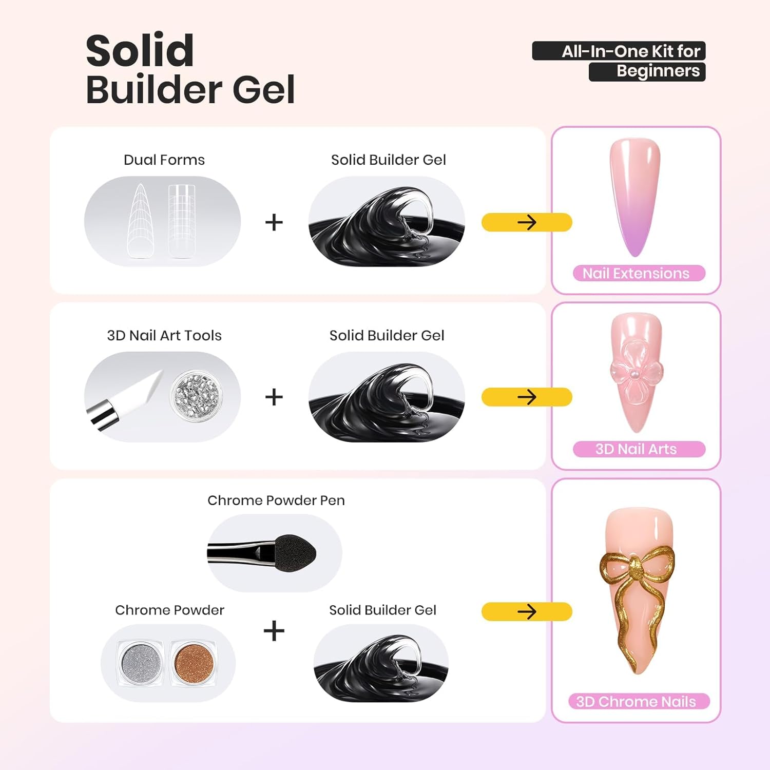 Beetles Solid Builder Gel for Nails, 20g *4 Colors Clear Pink White 3D Sculpting Gel Non-Sticky Hand Carving Nail Glue for 3D Nail Art with 3D Mold Chrome Nail Powder Tools Salon DIY at Home-BrightBean Baby