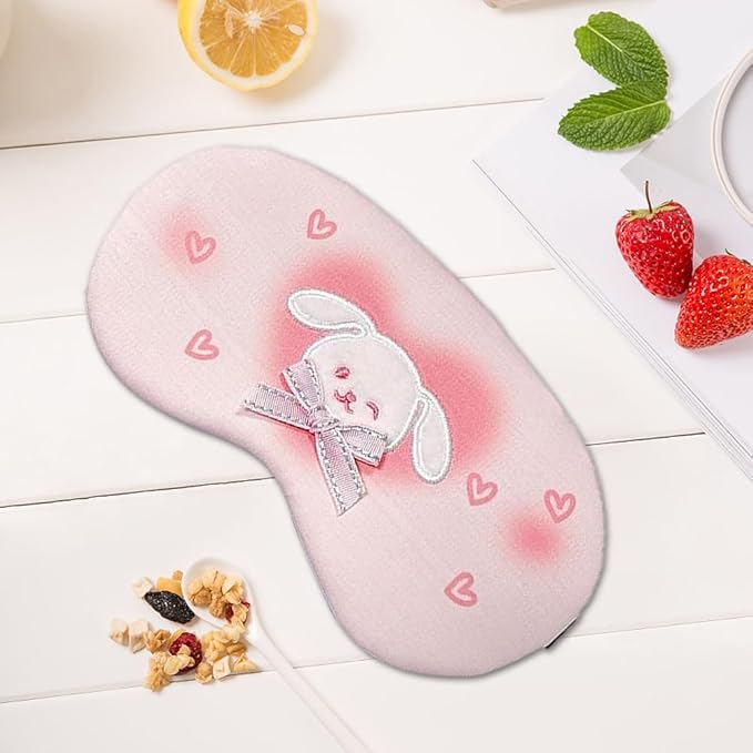 PERFECTSIGHT Rabbit Sleep Eye Masks, Cute Plush Sleep Eye Cover Lightweight Adjustable Eyeshade Faux Fur Mask Cover for Women Men Travel Nap, Heart Bunny-BrightBean Baby