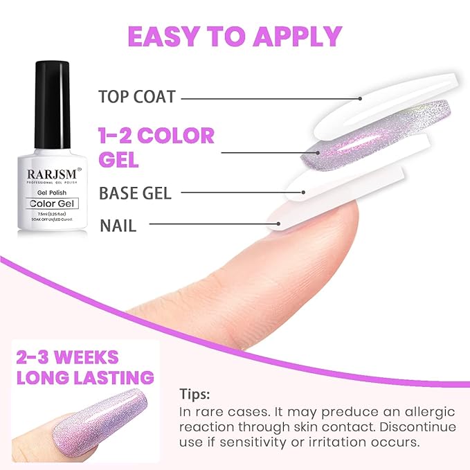 RARJSM Aurora Cat Eye Gel Nail Polish Set 6 Colors Velvet Silver Glitter Purple Pink Green Champagne Galaxy Star Cloud Ice Gel Polish with Magnet Stick UV LED Curing Requires Soak Off Home Salon-BrightBean Baby