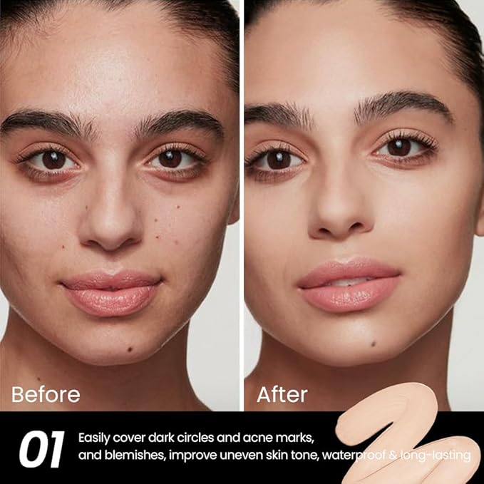 1 Pack Liquid Foundation Cream for Face Makeup,Durable Full Coverage Matte Concealer Make Up,Oil Control & Waterproof Base Primer -0.35 Fl.Oz (01#)-BrightBean Baby