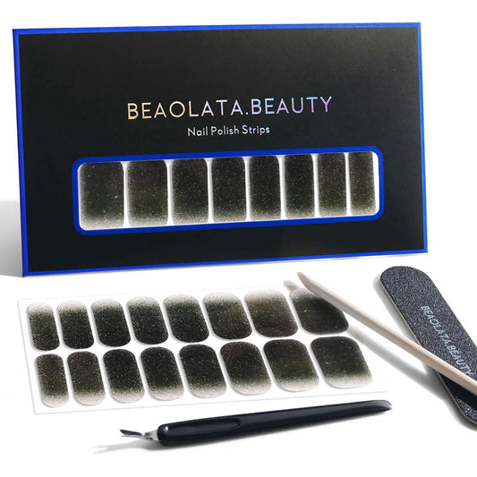 Nail Polish Strips, 32PCS Salon Quality Wraps, Long Lasting Gel Nail Stickers for Women Easy Apply& Remove (Night Glitter Black)-BrightBean Baby