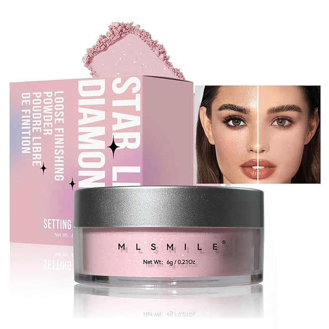 AKARY Pink Translucent Setting Powder, Shimmer Finishing Powder Oil Control for Long Lasting Makeup, Lightweight Loose Powder Waterproof Makes Skin Downy, Blurring Powder for All Skin Tones, 02-BrightBean Baby