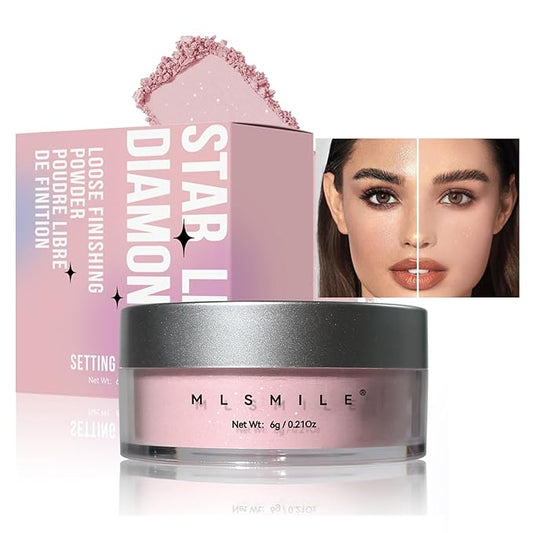 AKARY Pink Translucent Setting Powder, Shimmer Finishing Powder Oil Control for Long Lasting Makeup, Lightweight Loose Powder Waterproof Makes Skin Downy, Blurring Powder for All Skin Tones, 02-BrightBean Baby