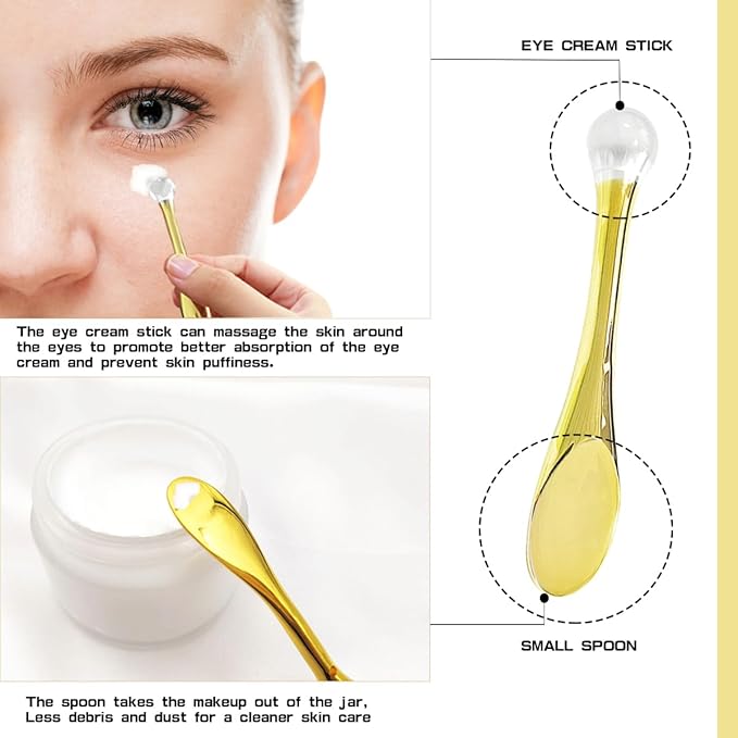 6Pcs Mini Eye Roller Plastic Eye Cream Massager Sticks Makeup Spatula Scoop Dark Circle Remover Beauty Cosmetic Tool for Skin Care,Golden-BrightBean Baby