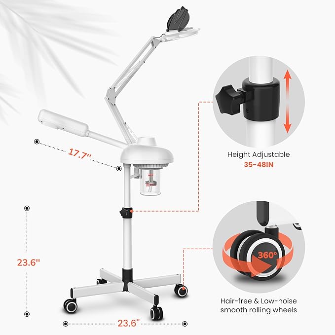 TASALON 2-in-1 Professional Facial Steamer with 5X Magnifying Lamp, Esthetician Steamer on Wheels, White, Facial Steamer, Cleansing, Hydrating, Pore Treatment-BrightBean Baby