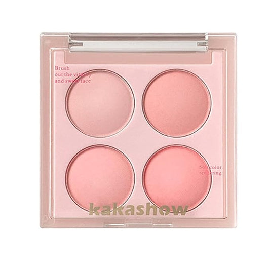 Matte Blush Powder Palette, Blending Mood Cheek, 4 Blendable Shades Korean Fairy Pink Blusher in Lightweight Smooth Powder, Vegan Makeup (Strawberry 1#, 1.84 ounces)-BrightBean Baby