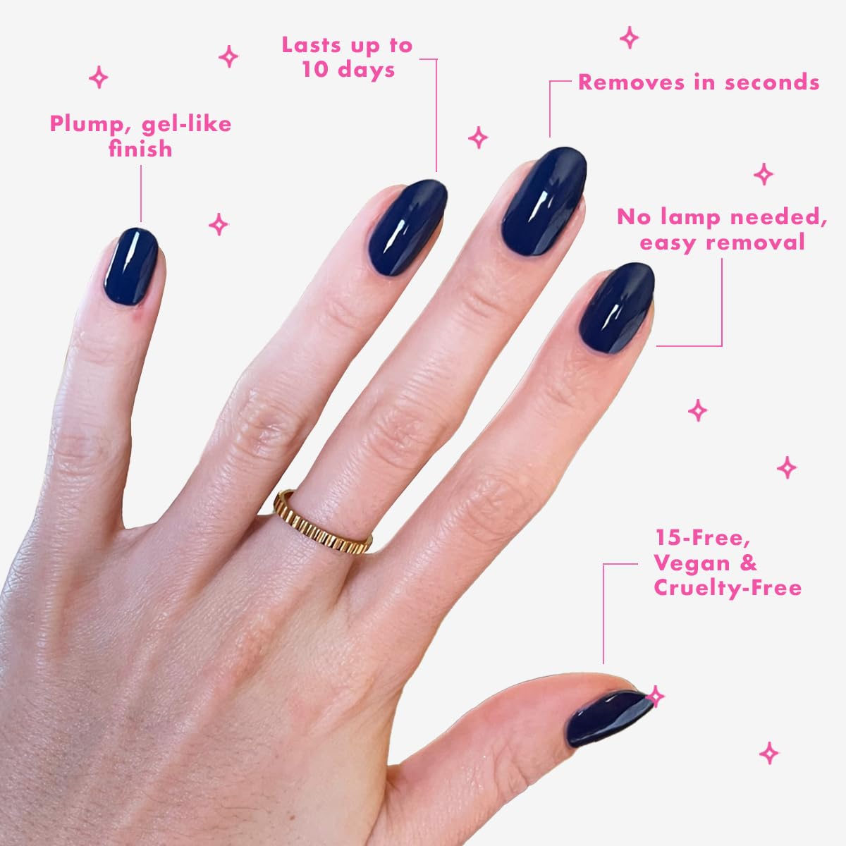 Olive & June Long Lasting Nail Polish | Plump Gel-Like Finish No Lamp Needed | Lasts up to 10 days | Salon-Quality Color at Home | 15-Free Vegan Cruelty-Free, Chip-Resistant Shine | Ack, a shark Navy-BrightBean Baby