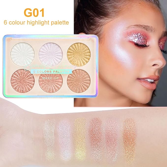 6 Colors Face Highlighter Makeup Palette iluminadores de maquillaje profesional luminizers Cheek Diamond Shimmer Stick Glitter Bronzer and Highlighter Palette makeup illuminators highlighters for face-BrightBean Baby
