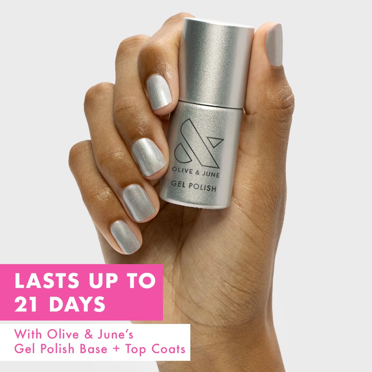 Olive & June Gel Polish | UV LED Nail Lamp Needed | Long Lasting Formula | Up to 21 Days of Wear | Damage-Free Removal | Salon-Quality Manicure at Home| Cosmic Silver | Silver Metallic-BrightBean Baby