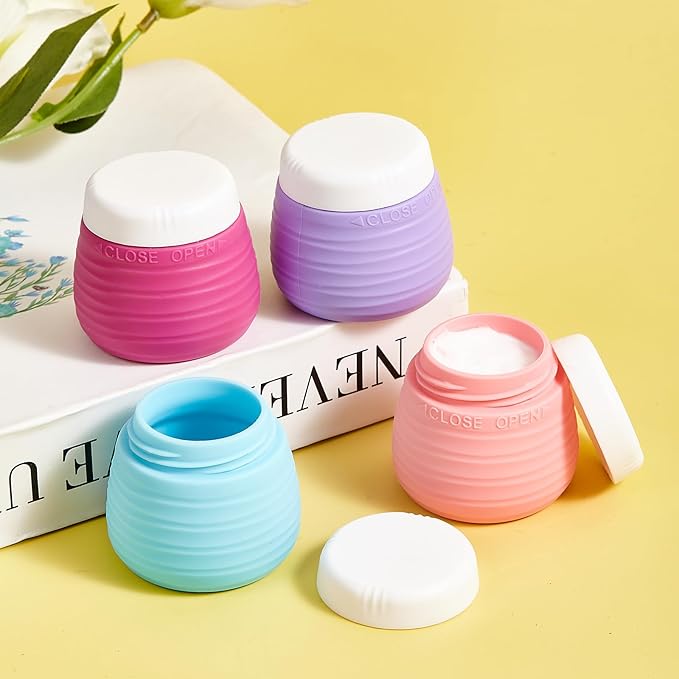 Travel Containers for Toiletries, 1.7oz Travel Size Premium Silicone Cosmetic Cream Jars, TSA Approved Leak-Proof Refillable Accessories W/Toiletry Bag for Cosmetic Face Body Cream(Vibrant)-BrightBean Baby