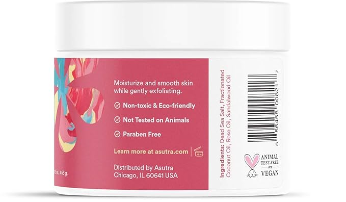 ASUTRA Dead Sea Salt Essential Oil Body Scrub Exfoliator (Sensual Rose), 16 oz - Ultra Hydrating, Gentle, & Moisturizing - Coconut, Rose, and Sandalwood Oils-BrightBean Baby