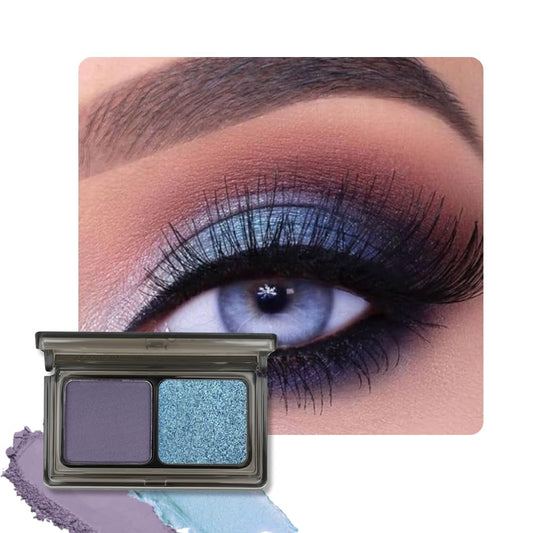 Dark Purple Blue Two Color Matte Shimmer Glitter Eyeshadow Palette,Eye Shadow Powder Professional Long-Lasting Waterproof Makeup Palette,Easy-To-Apply and Compact for Travel,Vegan & Cruelty-Free-BrightBean Baby