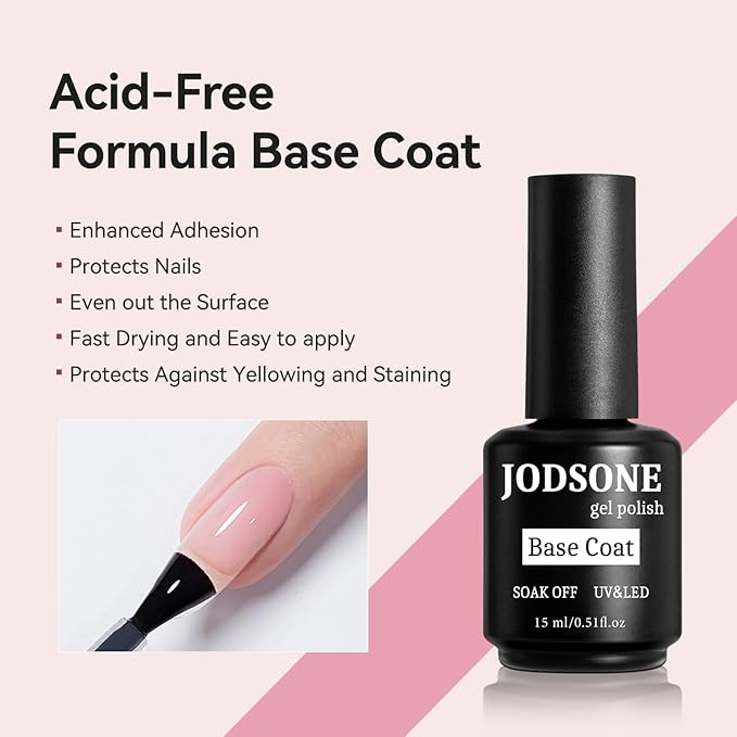 JODSONE 3 Bottles of Top Coat Matte Top Coat Base Coat Set Soak off Salon Use Home DIY Nail Gel-BrightBean Baby