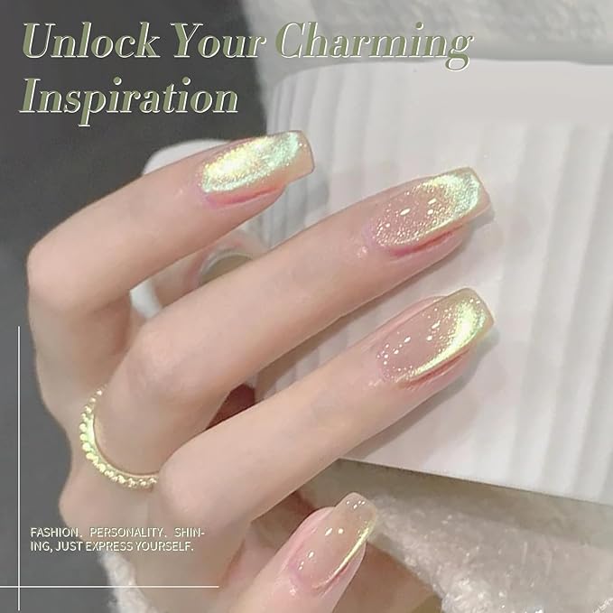 Born Pretty Cat Magnetic Eye Gel Nail Polish Shimmer Glitter Holographic Auroas Magnetic Gel Spring Summer Pink Green Blue Translucent Gel Polish Set Manicure Nail Art DIY at Home-BrightBean Baby