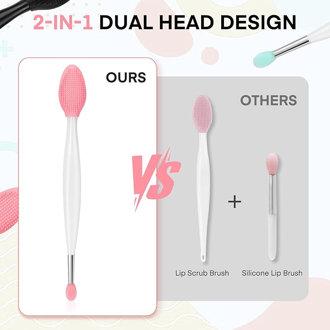 Unaone Lip Scrub Brush - 3 PCS Dual-ended Lip Scrubber Exfoliator and Silicone Lip Brush, 2-in-1 Silicone Lip Scrub Tool Lip Mask Applicator, Gentle Exfoliator & Applicator for Soft-BrightBean Baby