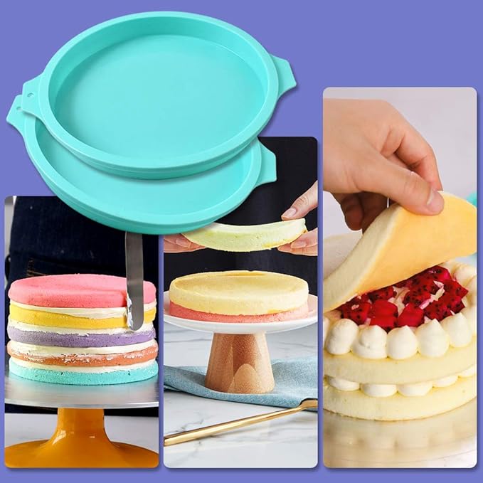 Newk Silicone Round Cake Mold, 4 Packs 8 Inch Silicone Disc Like Mold for Layer Cakes, Cheese Cakes, Rainbow Cakes and Resin Coasters – 8”