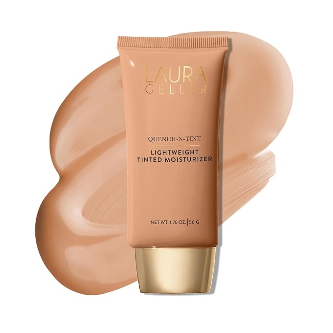 LAURA GELLER NEW YORK Quench-n-Tint Hydrating Foundation - Medium - Sheer to Light Buildable Coverage - Natural Glow Finish - Lightweight Formula with Hyaluronic Acid-BrightBean Baby