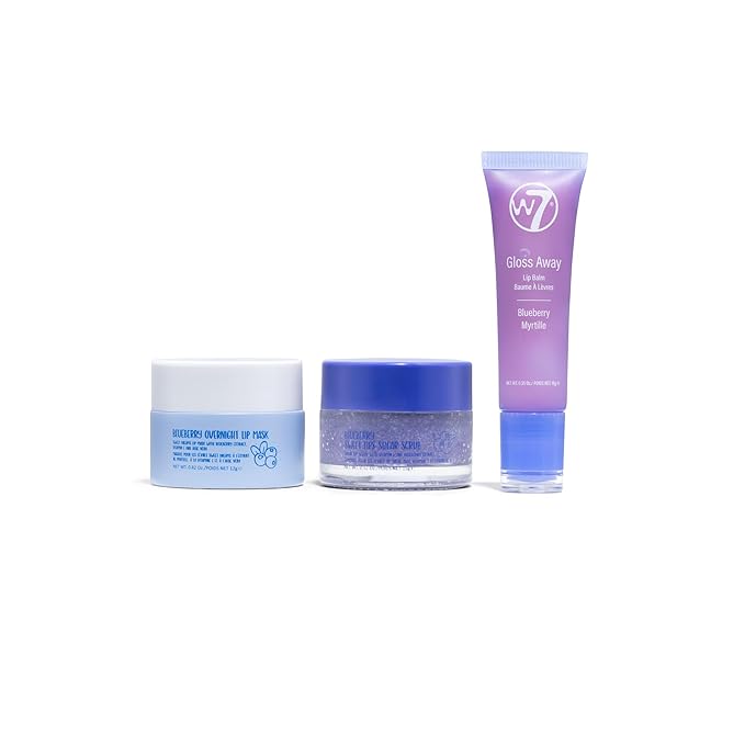 W7 Sweet Dreams Lip Care Trio - 3 Piece Set - Overnight Lip Mask, Lip Balm & Lip Scrub - Blueberry-BrightBean Baby