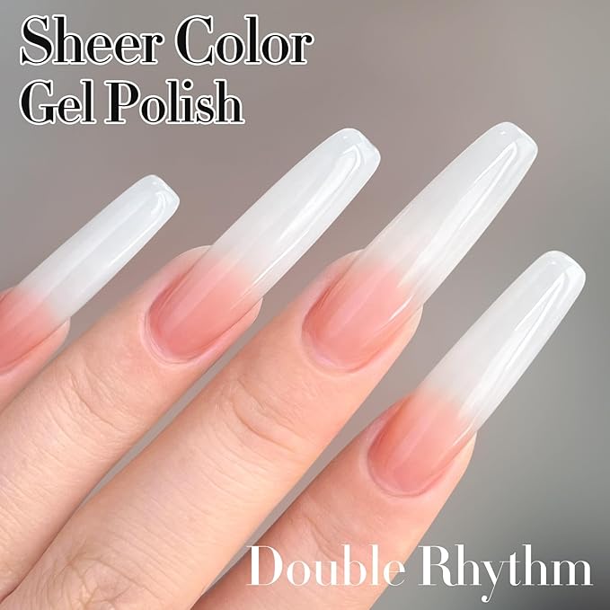 Double Rhythm Translucent Gel Polish Sheer Neutral Natural Light Milky Same Color Same Bottle 15ML Jelly Nail Polish Nail Art DIY at Home (Milky White-A1367)-BrightBean Baby