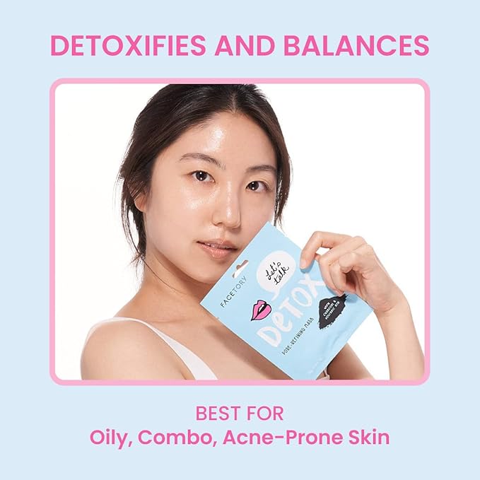 FACETORY K Beauty Face Mask Skin Care - LET'S TALK DETOX PURIFYING Sheet Mask with Charcoal & Volcanic Ash | Pore Refining Charcoal Face Mask (5 Pack)-BrightBean Baby