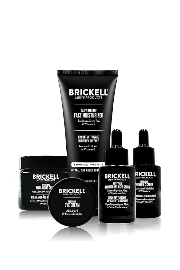 Brickell Men's Complete Defense Anti Aging Routine, Night Face Cream, Vitamin C Day and Night Serum, Facial Moisturizer w/SPF and Eye Cream, Natural and Organic, Scented, Skin Care Gift Set-BrightBean Baby