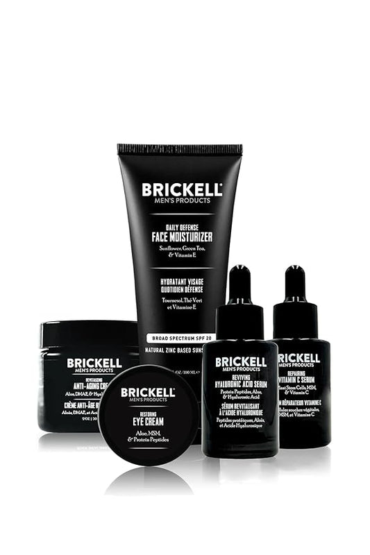 Brickell Men's Complete Defense Anti Aging Routine, Night Face Cream, Vitamin C Day and Night Serum, Facial Moisturizer w/SPF and Eye Cream, Natural and Organic, Unscented-BrightBean Baby