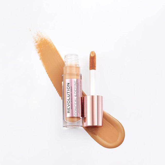 Makeup Revolution Conceal and Define Concealer, Full Coverage & Matte Finish, C9.2 for Medium/Tan Skin Tones, Vegan & Cruelty-Free, 0.7 Fl Oz-BrightBean Baby