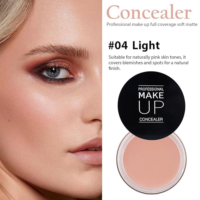Pot Concealer with Makeup Brush Set,Tattoo Color Correcting Concealer,Full Face Color Correcting Conceal Foundation,Under Eye Concealer Brightener Dark Eye Ring corrector de ojeras (04-LIGHT)-BrightBean Baby