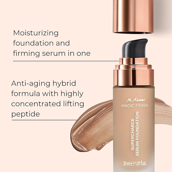 M. Asam MAGIC FINISH Supercharge Serum Foundation True Beige (1.01 Fl Oz) - Moisturizing Make Up & Firming Face Serum In One, Anti-aging CC Cream With Optimal Coverage & Hyaluronic Acid-BrightBean Baby