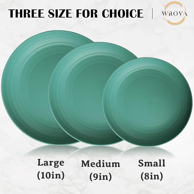 Wrova Wheat Straw Plates - 9 Inch Unbreakable Dinner Plates Set of 8 - Dishwasher & Microwave Safe Plastic Plates Reusable for Kitchen and Camping (Green)