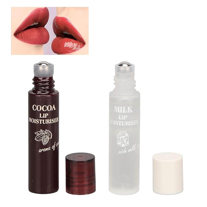 2pcs Lip Balm, Cocoa Bean Lip Oil, Milk Lip Oil, Hydrating Nourishing Roll On Lip Gloss Roll On Design Overlay Different Aroma-BrightBean Baby